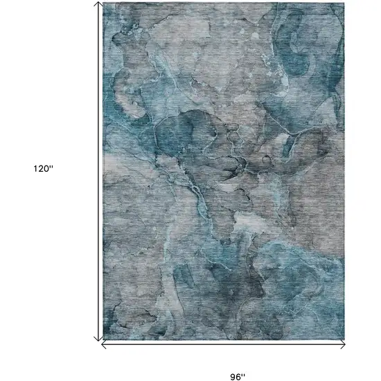 Teal Blue And Navy Blue Abstract Washable Indoor Outdoor Area Rug Photo 3