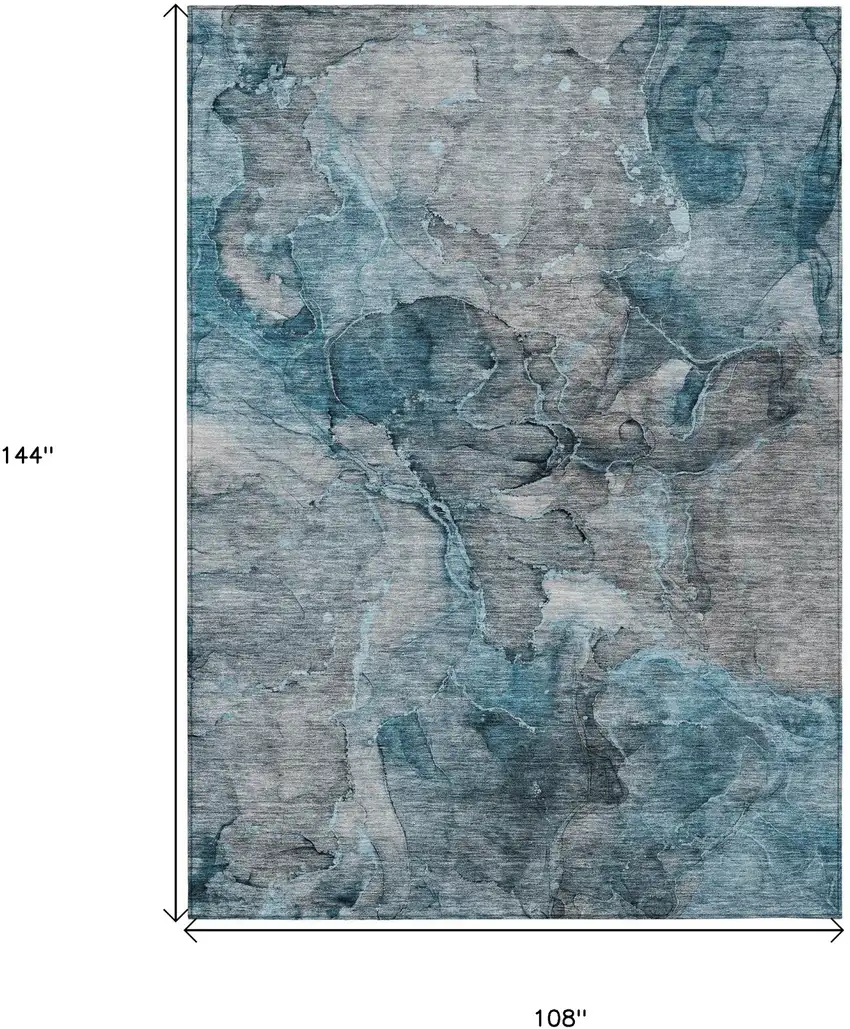 Teal Blue And Navy Blue Abstract Washable Indoor Outdoor Area Rug Photo 3