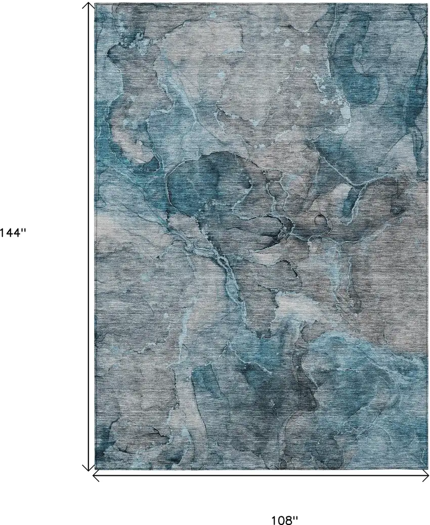 Teal Blue And Navy Blue Abstract Washable Indoor Outdoor Area Rug Photo 3