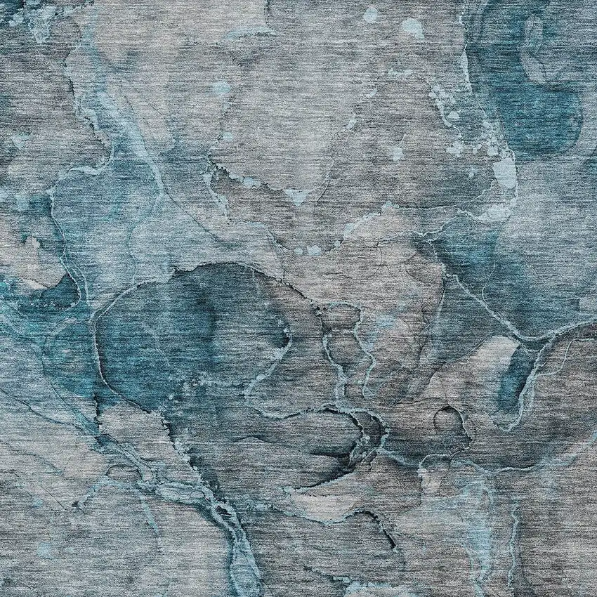 Teal Blue And Navy Blue Abstract Washable Indoor Outdoor Area Rug Photo 9