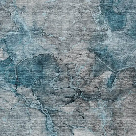 Teal Blue And Navy Blue Abstract Washable Indoor Outdoor Area Rug Photo 7
