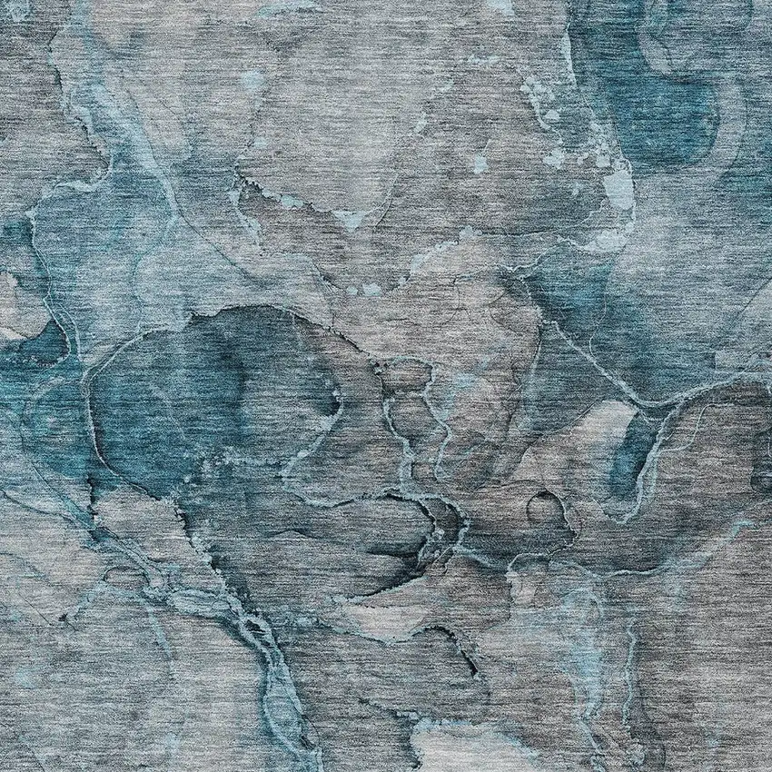 Teal Blue And Navy Blue Abstract Washable Indoor Outdoor Area Rug Photo 7