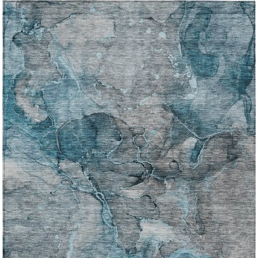 Teal Blue And Navy Blue Abstract Washable Indoor Outdoor Area Rug Photo 4