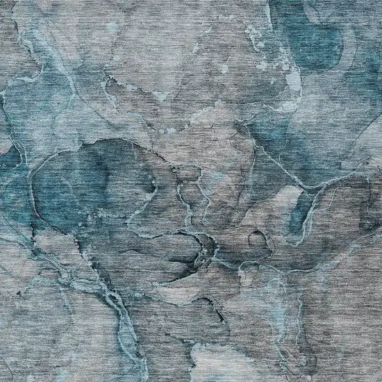 Teal Blue And Navy Blue Abstract Washable Indoor Outdoor Area Rug Photo 8