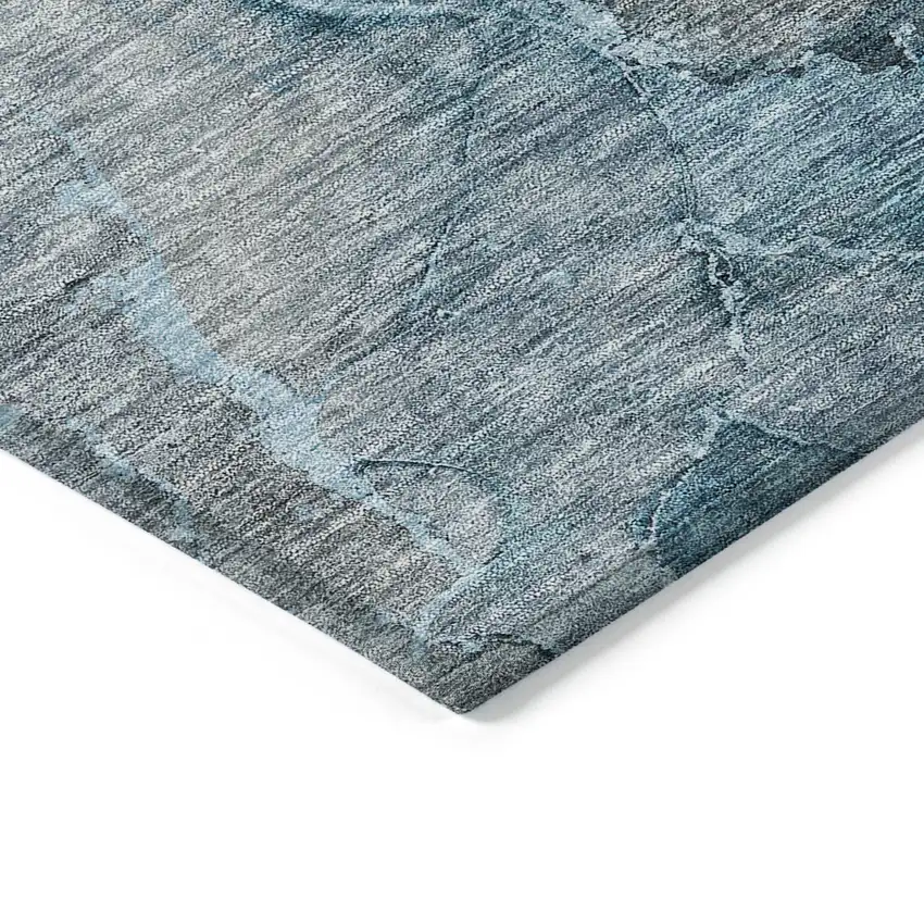 Teal Blue And Navy Blue Abstract Washable Indoor Outdoor Area Rug Photo 4