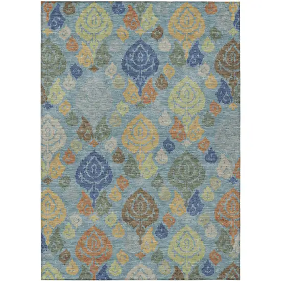 Teal Blue And Navy Blue Damask Washable Indoor Outdoor Area Rug Photo 1