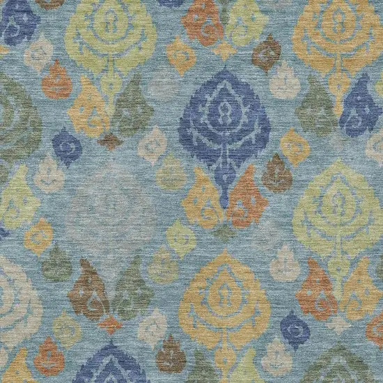 Teal Blue And Navy Blue Damask Washable Indoor Outdoor Area Rug Photo 2