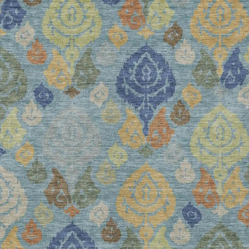 Teal Blue And Navy Blue Damask Washable Indoor Outdoor Area Rug Photo 2