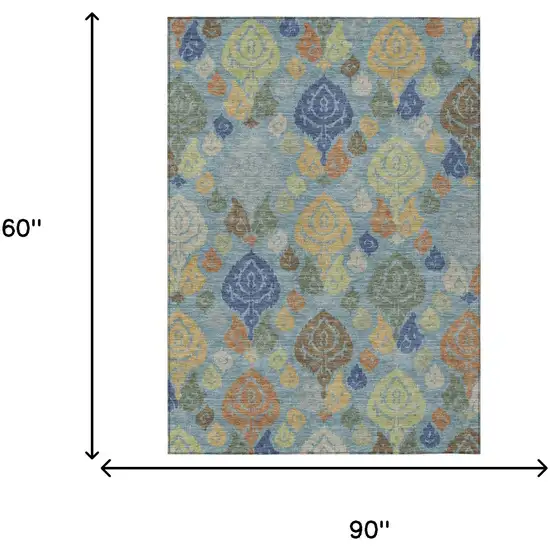 Teal Blue And Navy Blue Damask Washable Indoor Outdoor Area Rug Photo 6
