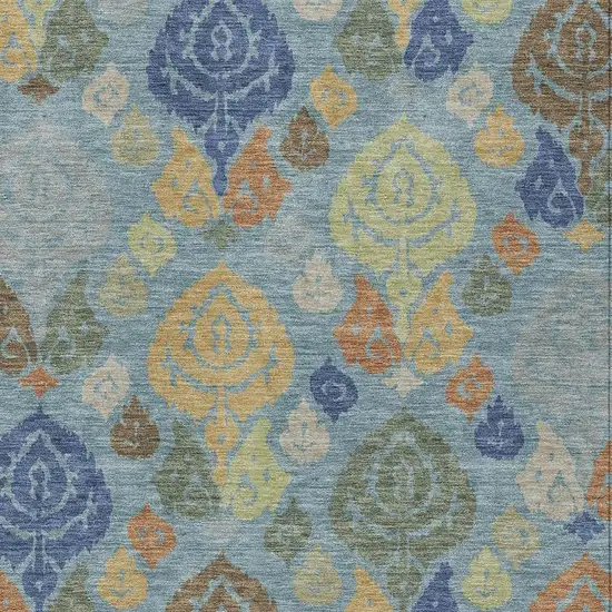 Teal Blue And Navy Blue Damask Washable Indoor Outdoor Area Rug Photo 2