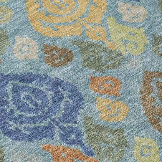 Teal Blue And Navy Blue Damask Washable Indoor Outdoor Area Rug Photo 9
