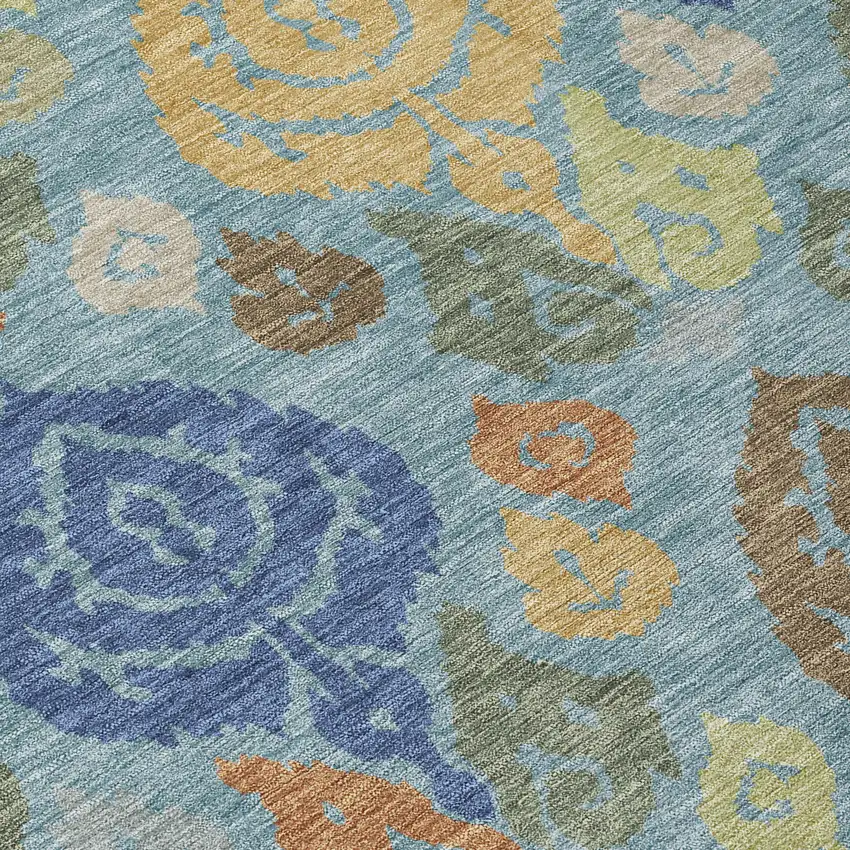 Teal Blue And Navy Blue Damask Washable Indoor Outdoor Area Rug Photo 9