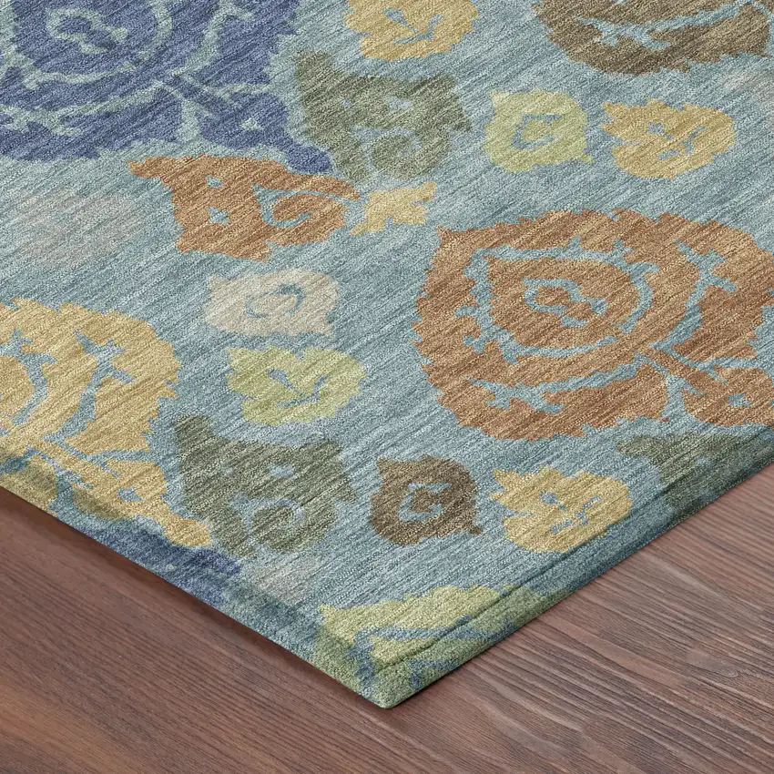 Teal Blue And Navy Blue Damask Washable Indoor Outdoor Area Rug Photo 8