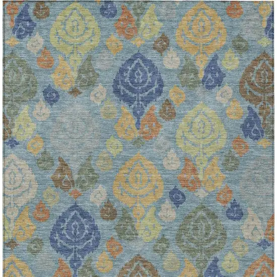 Teal Blue And Navy Blue Damask Washable Indoor Outdoor Area Rug Photo 3
