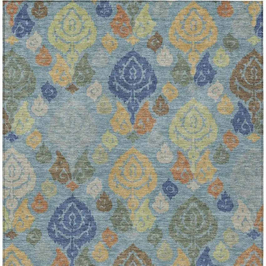 Teal Blue And Navy Blue Damask Washable Indoor Outdoor Area Rug Photo 3