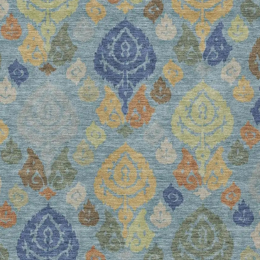 Teal Blue And Navy Blue Damask Washable Indoor Outdoor Area Rug Photo 2
