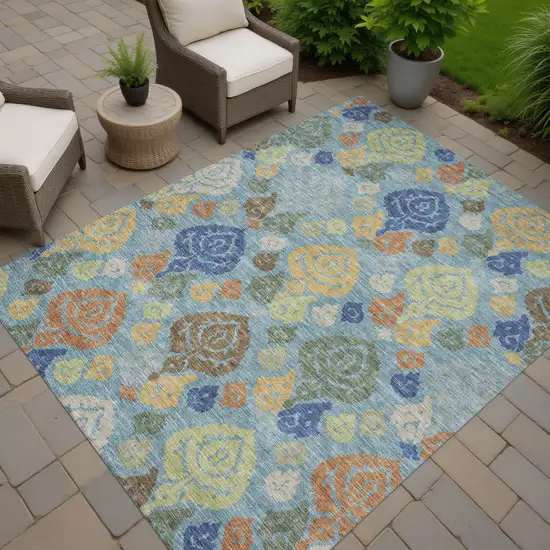 Teal Blue And Navy Blue Damask Washable Indoor Outdoor Area Rug Photo 7