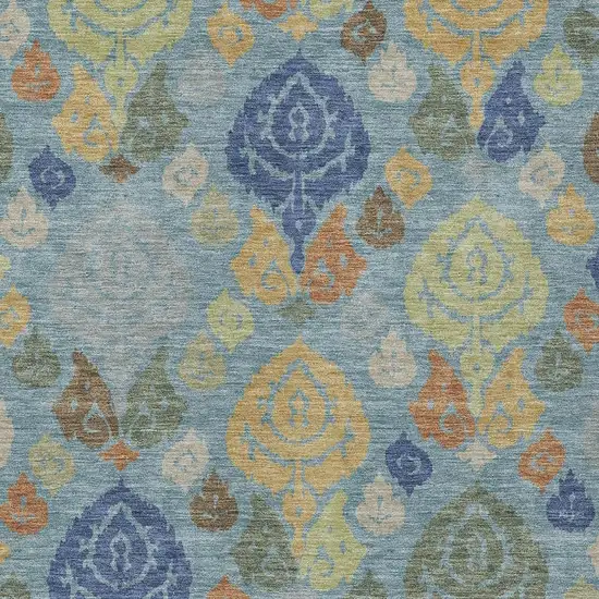 Teal Blue And Navy Blue Damask Washable Indoor Outdoor Area Rug Photo 2