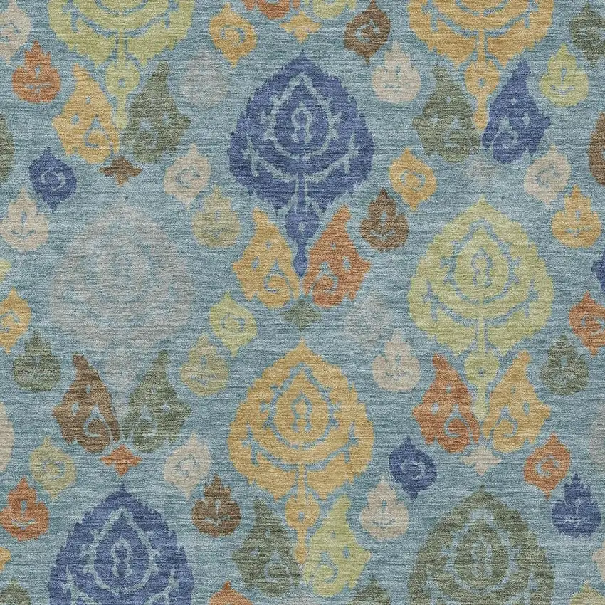 Teal Blue And Navy Blue Damask Washable Indoor Outdoor Area Rug Photo 2