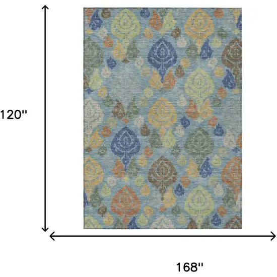 Teal Blue And Navy Blue Damask Washable Indoor Outdoor Area Rug Photo 6