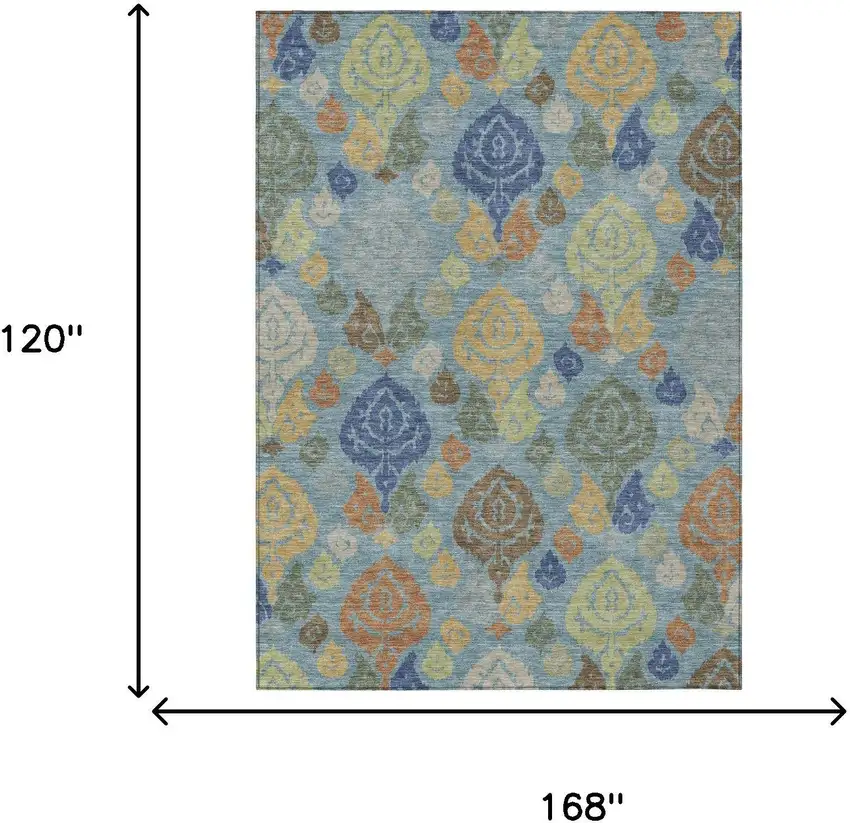 Teal Blue And Navy Blue Damask Washable Indoor Outdoor Area Rug Photo 6