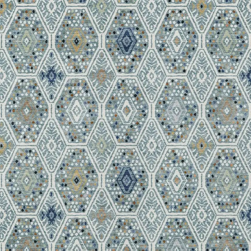 Teal Blue And Navy Blue Geometric Washable Indoor Outdoor Area Rug Photo 2