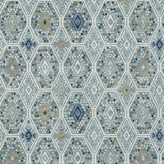 Teal Blue And Navy Blue Geometric Washable Indoor Outdoor Area Rug Photo 2