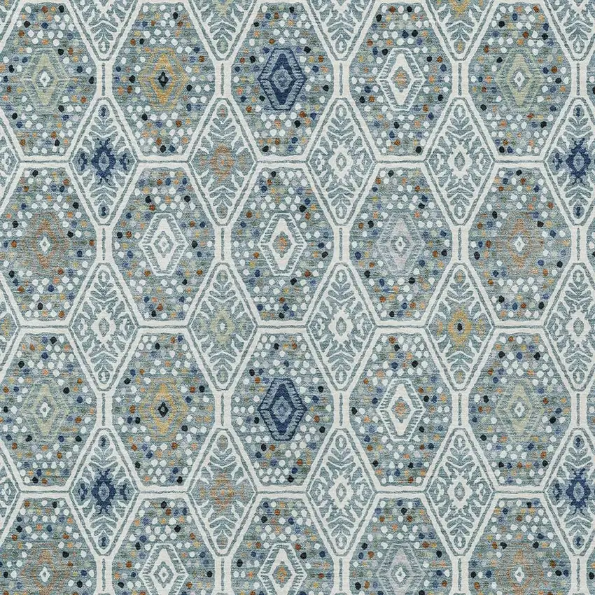 Teal Blue And Navy Blue Geometric Washable Indoor Outdoor Area Rug Photo 2