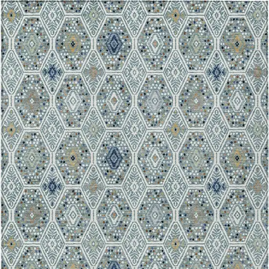 Teal Blue And Navy Blue Geometric Washable Indoor Outdoor Area Rug Photo 3