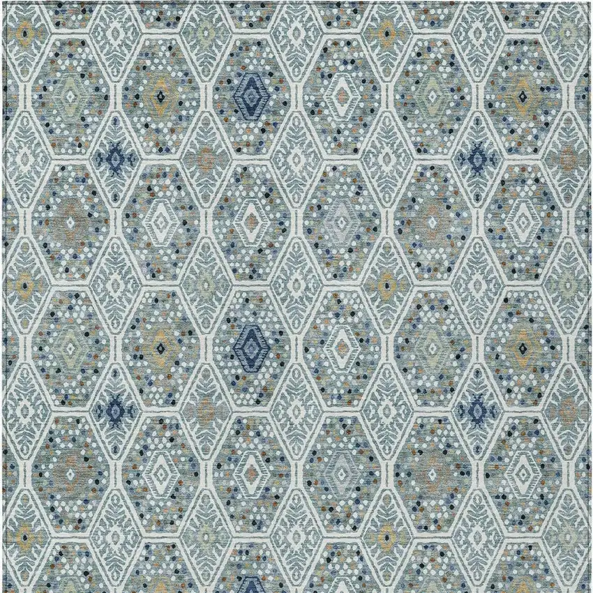 Teal Blue And Navy Blue Geometric Washable Indoor Outdoor Area Rug Photo 3