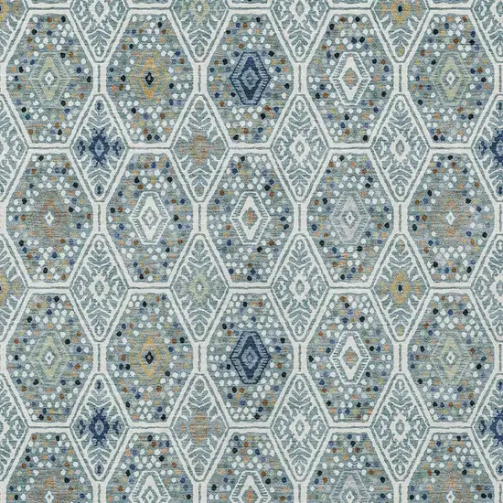 Teal Blue And Navy Blue Geometric Washable Indoor Outdoor Area Rug Photo 2