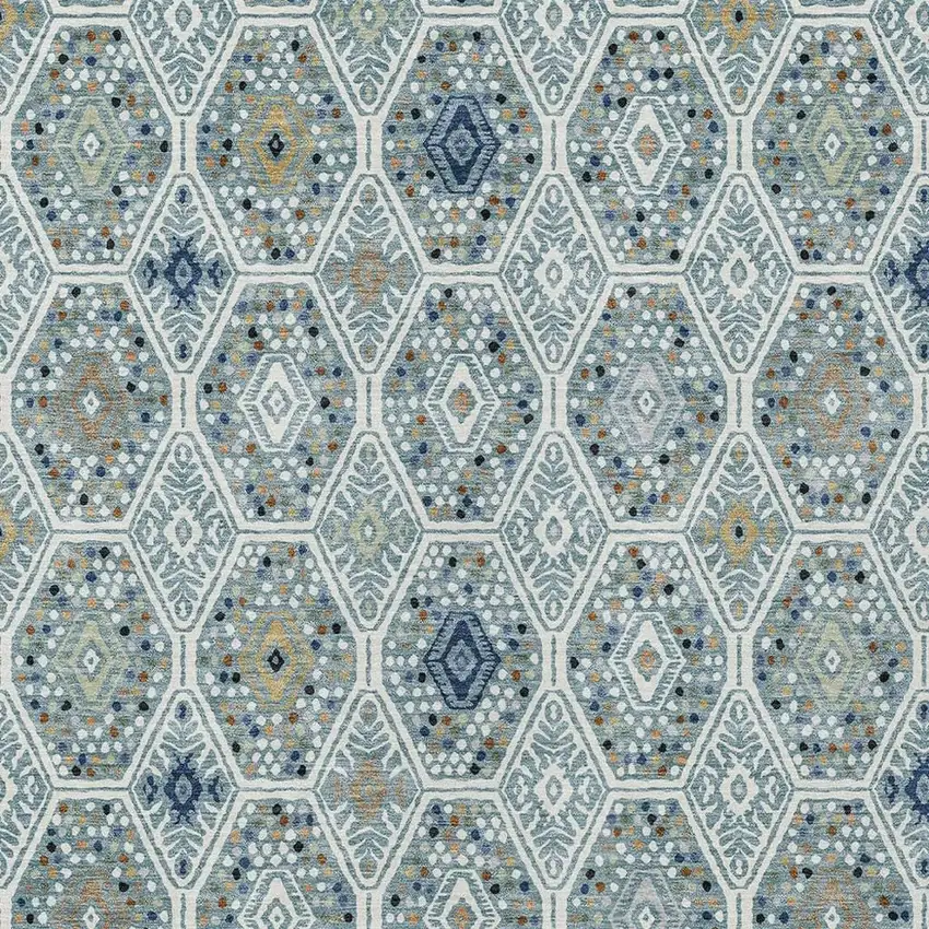 Teal Blue And Navy Blue Geometric Washable Indoor Outdoor Area Rug Photo 2