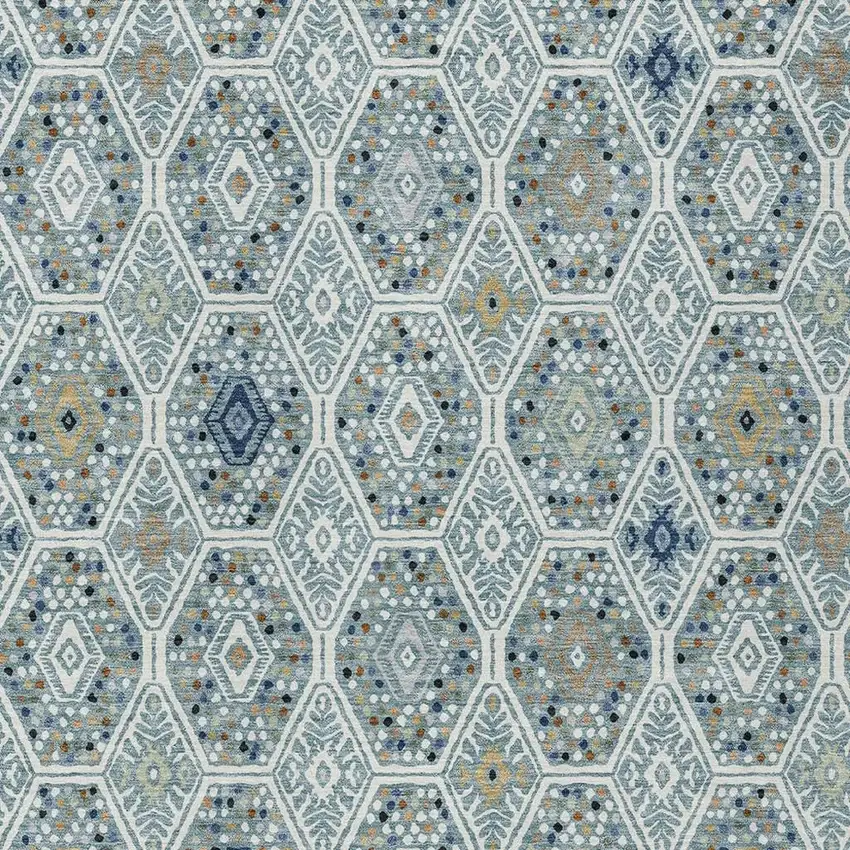 Teal Blue And Navy Blue Geometric Washable Indoor Outdoor Area Rug Photo 2