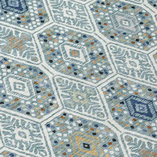 Teal Blue And Navy Blue Geometric Washable Indoor Outdoor Area Rug Photo 9