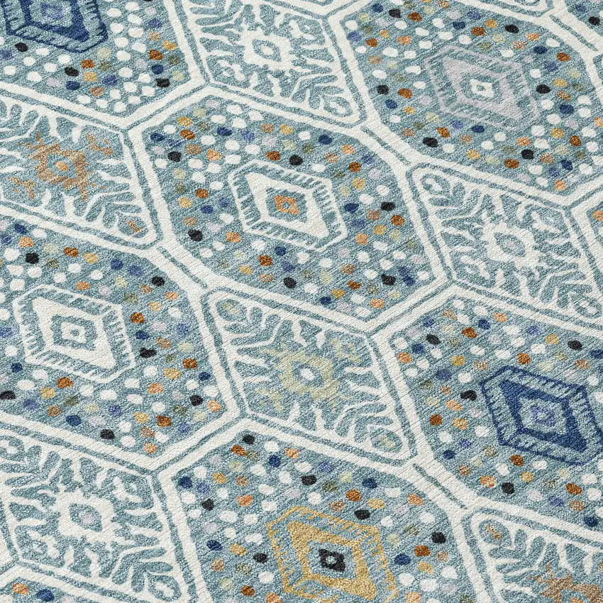 Teal Blue And Navy Blue Geometric Washable Indoor Outdoor Area Rug Photo 9