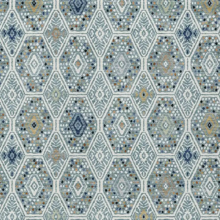Teal Blue And Navy Blue Geometric Washable Indoor Outdoor Area Rug Photo 2