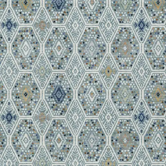 Teal Blue And Navy Blue Geometric Washable Indoor Outdoor Area Rug Photo 2