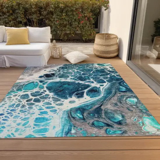 Teal Blue And Navy Blue Nautical Washable Indoor Outdoor Area Rug Photo 8