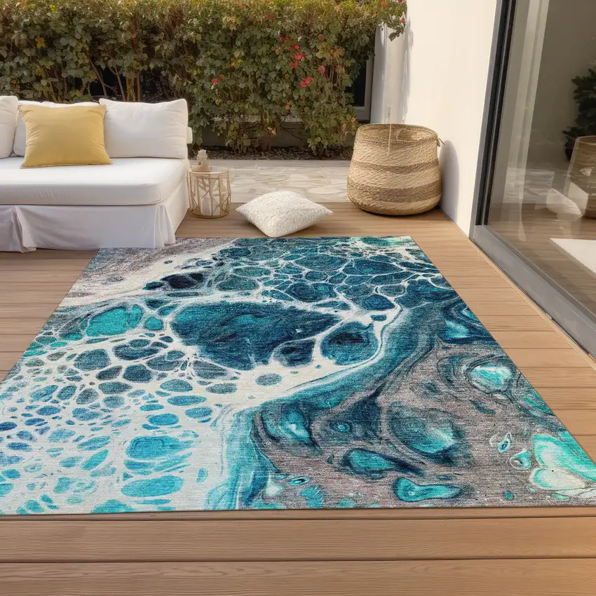 Teal Blue And Navy Blue Nautical Washable Indoor Outdoor Area Rug Photo 8