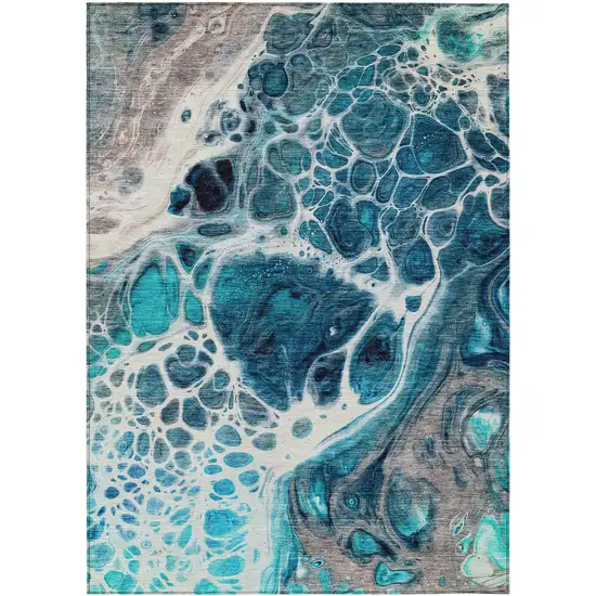 Teal Blue And Navy Blue Nautical Washable Indoor Outdoor Area Rug Photo 2