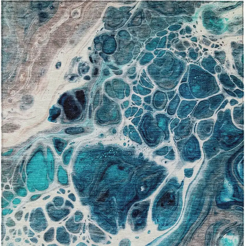 Teal Blue And Navy Blue Nautical Washable Indoor Outdoor Area Rug Photo 6