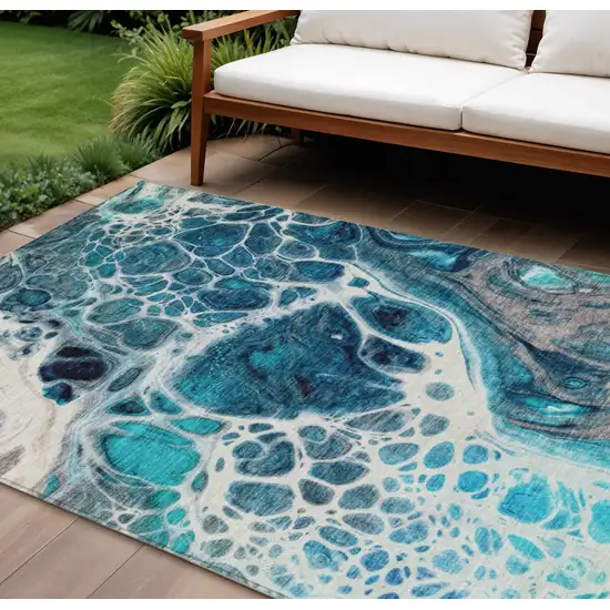 Teal Blue And Navy Blue Nautical Washable Indoor Outdoor Area Rug Photo 1