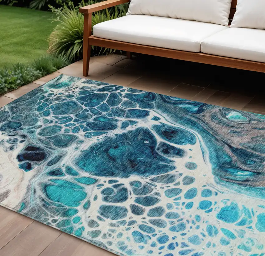 Teal Blue And Navy Blue Nautical Washable Indoor Outdoor Area Rug Photo 1