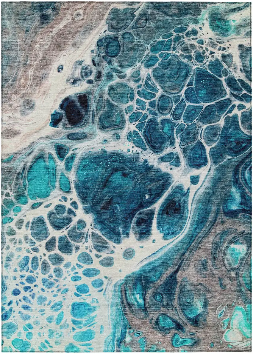 Teal Blue And Navy Blue Nautical Washable Indoor Outdoor Area Rug Photo 2