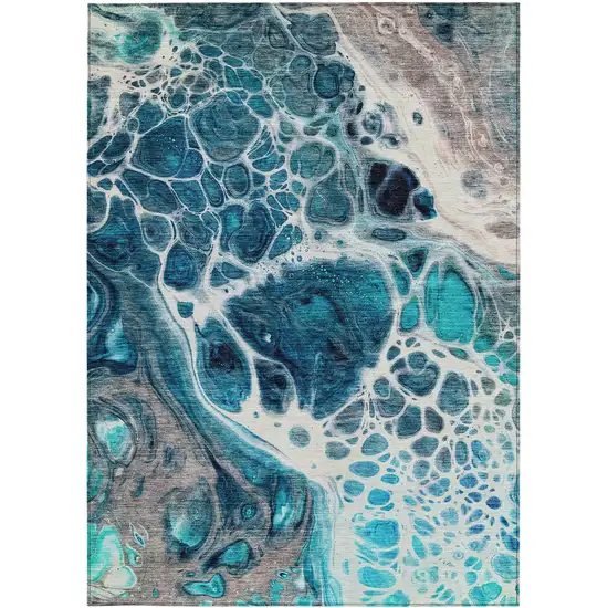 Teal Blue And Navy Blue Nautical Washable Indoor Outdoor Area Rug Photo 7