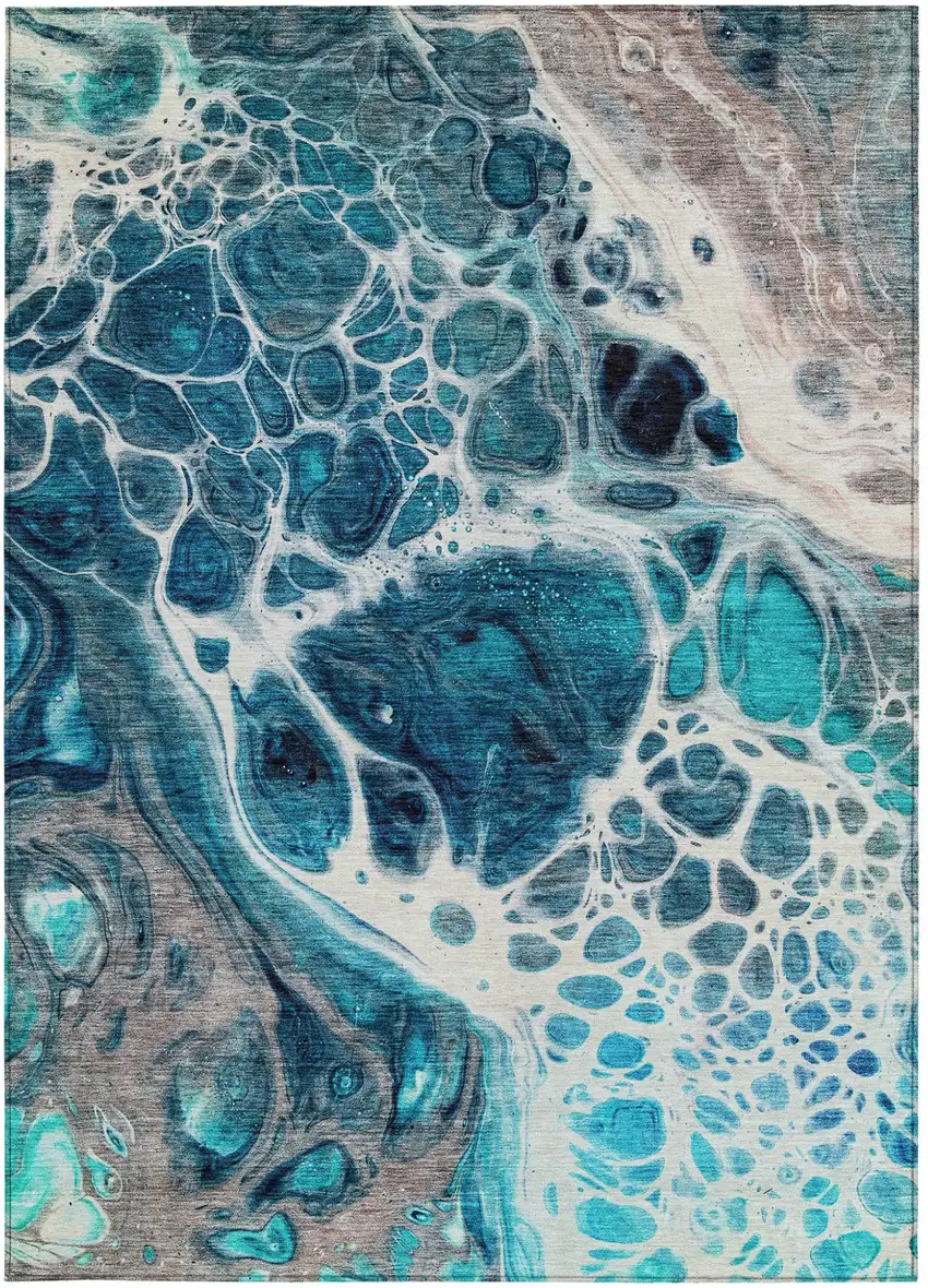 Teal Blue And Navy Blue Nautical Washable Indoor Outdoor Area Rug Photo 7