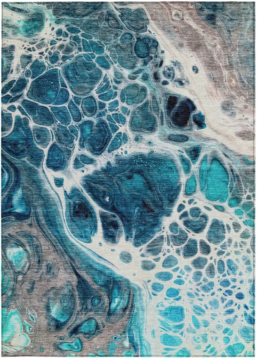 Teal Blue And Navy Blue Nautical Washable Indoor Outdoor Area Rug Photo 7