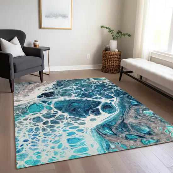 Teal Blue And Navy Blue Nautical Washable Indoor Outdoor Area Rug Photo 8