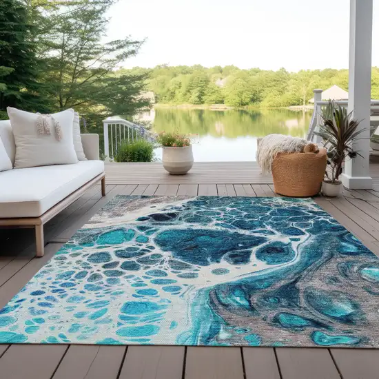 Teal Blue And Navy Blue Nautical Washable Indoor Outdoor Area Rug Photo 9