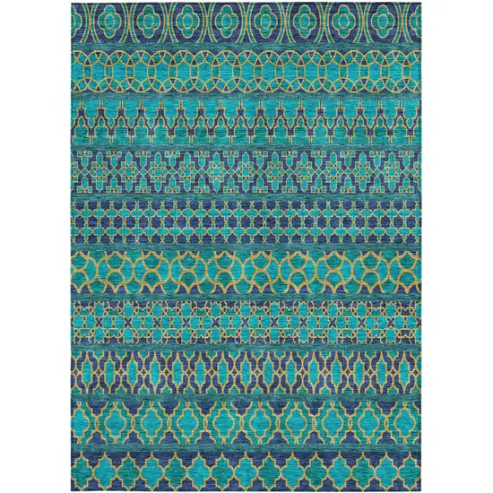 Teal Blue And Navy Blue Quatrefoil Washable Indoor Outdoor Area Rug Photo 5